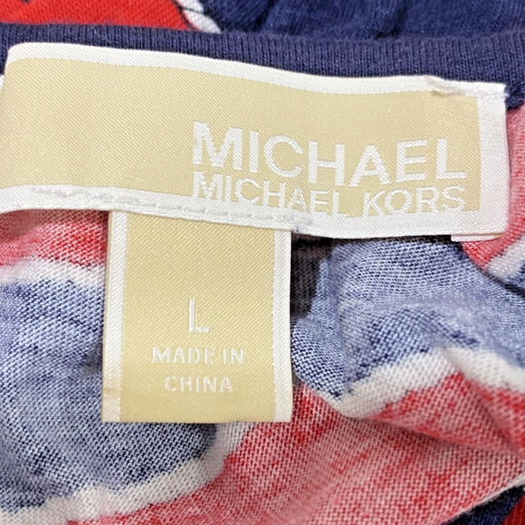 Michael Kors Popover Top Size L Red & Navy Blue Stripes Casual 3/4-Sleeve Chic - Picture 8 of 9